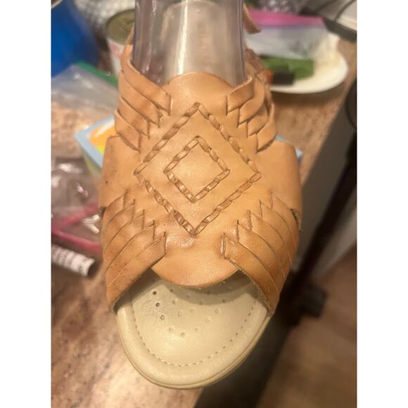 Softspots Tela Leather Huarache Sandals 10 WW Tan Woven Slingback Comfort wide - Picture 3 of 10